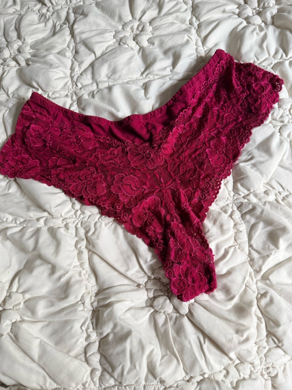 Ladies Lace Cheeky Bikini Thong Panty in Deep Red Berry Burgundy Womens